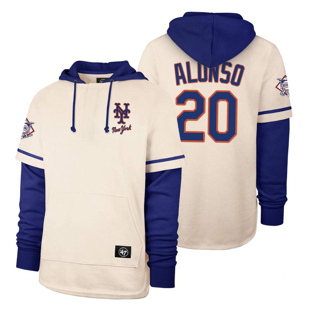 Men New York Mets #20 Alonso Cream 2021 Pullover Hoodie MLB Jersey->new york mets->MLB Jersey